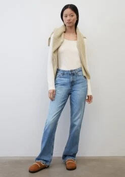 Marc O'Polo Long-sleeved Top With Round Neckline In Organic Cotton Slub Jersey