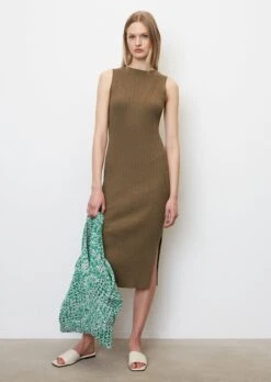 Marc O'Polo Sleeveless Rib Knit Dress In A Slim Fit Made Of Organic Cotton/linen Slub Yarn