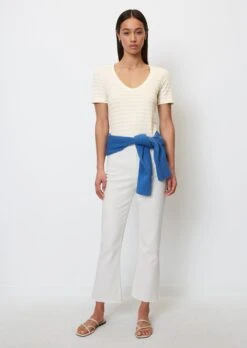 Marc O'Polo Striped V-neck T-shirt In A Regular Fit In Organic Cotton Slub Jersey