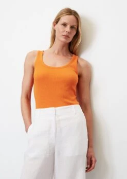 Marc O'Polo Sleeveless Ribbed Jersey Top In A Slim Fit Made Of Organic Cotton