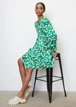 Marc O'Polo Short V-neck Dress With Voluminous Sleeves Made Of An Organic Cotton/lyocell Blend