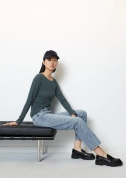 Marc O'Polo Long Sleeve Top With A Bateau Neckline In A Regular Fit In Organic Cotton Slub Jersey