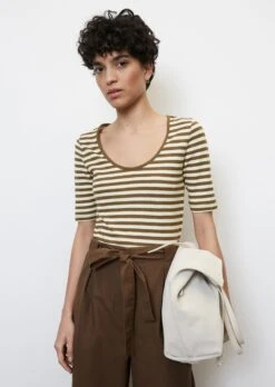 Marc O'Polo Striped T-shirt With A Deep Round Neckline, Regular Fit Made Of Organic Cotton