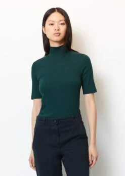 Marc O'Polo Ribbed Jersey T-shirt With High Stand-up Collar Made Of Organic Stretch Cotton Fabric -FashionLust Verkaufs-Shop 5692770a9cf07e2ad4b00ae4220d7a75