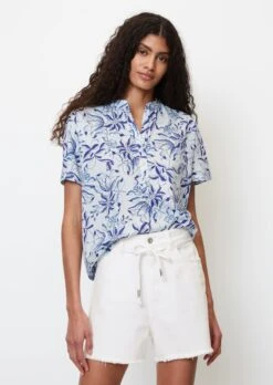 Marc O'Polo Short-sleeved Jersey Blouse Top In Printed Organic Cotton