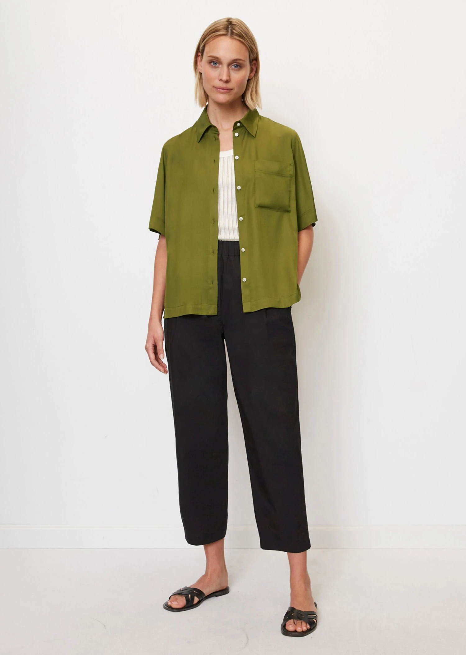 Marc O'Polo Trousers In A Tracksuit Bottoms Style Made Of Paper Touch Poplin