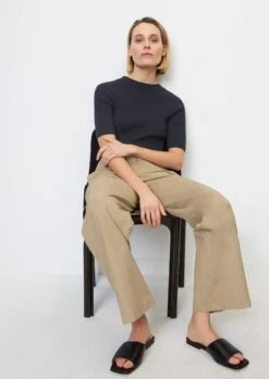 Marc O'Polo Short Sleeve Rib Knit Jumper Made Of Cotton/linen Slub Yarn