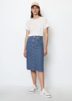 Marc O'Polo Denim Midi Skirt With Waist Belt In An Organic Cotton/lyocell Blend
