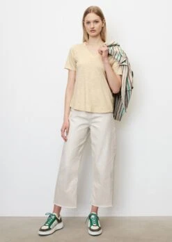 Marc O'Polo Slub Jersey V-neck T-shirt Made Of A Cotton/viscose Blend